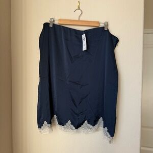 Abercrombie & Fitch High Rise Satin Lace-Hem Midi Skirt Size XL BNWT